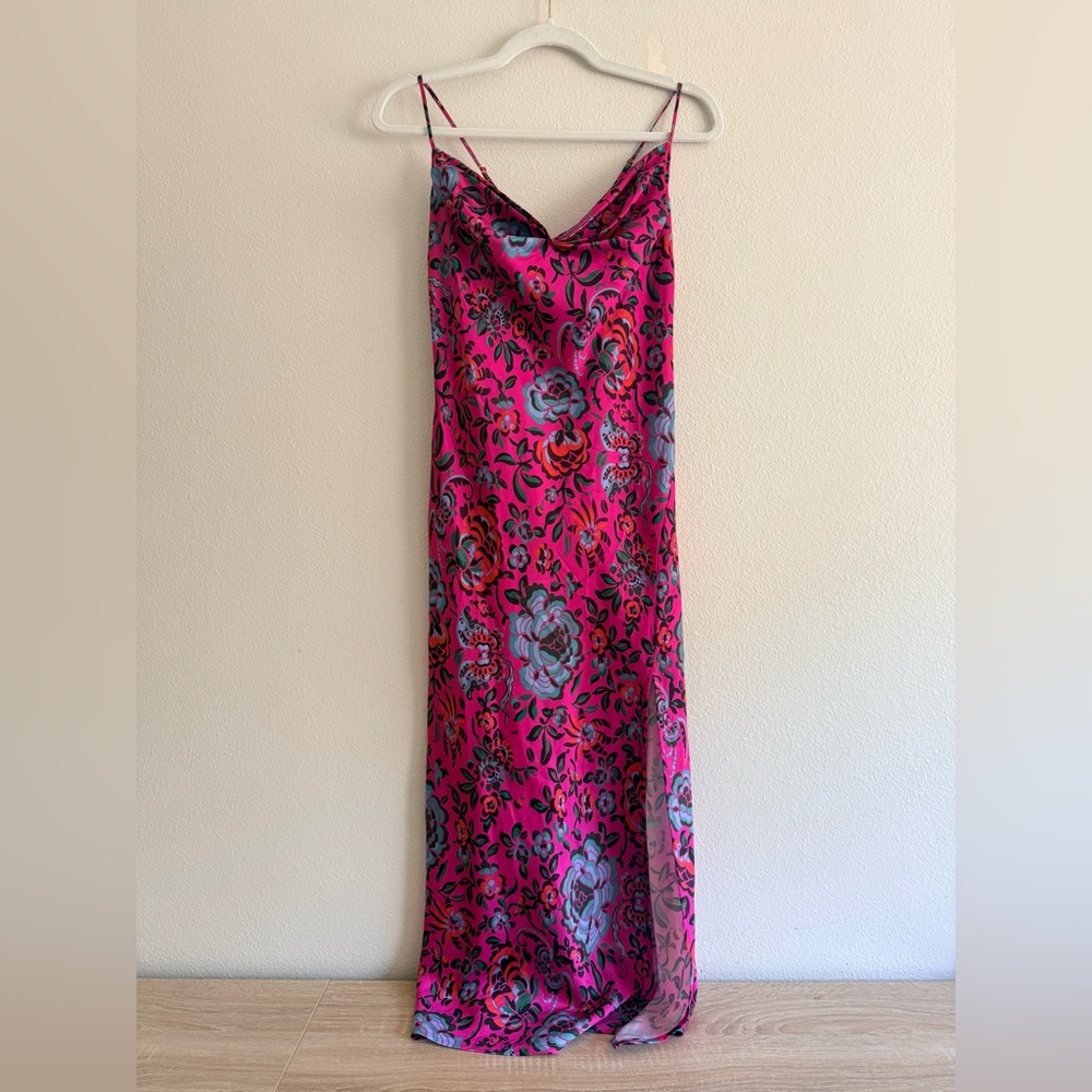 Runaway The Label pink floral side‎ slit slip dress women’s Sz M